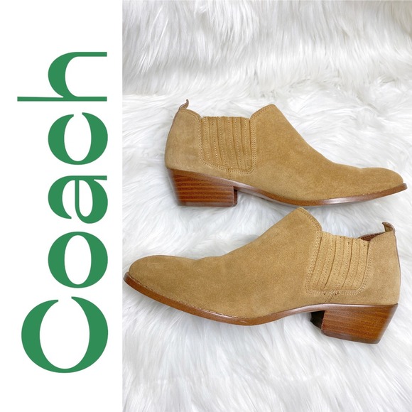 Coach Devin Tan Suede Ankle Booties Block Heel Chelsea Western, Women's Size 8 - Picture 3 of 14